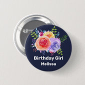 Rozen van de Birthday Girl Waterverf Ronde Button 5,7 Cm (Voorkant /achterkant)