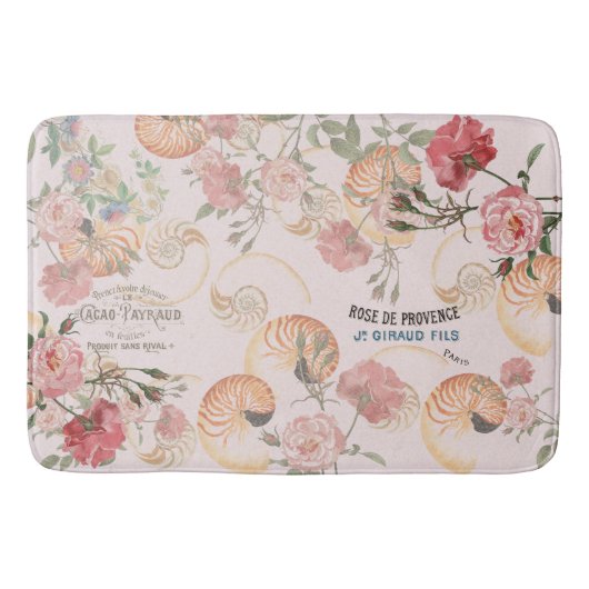 Rozen van de Franse ephemera Seashells Floral Bath Badmat (Voorkant)