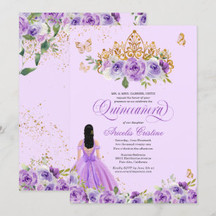 Rozen van de Paarse Waterverf Butterflies Quinceañ Kaart