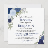 Rozen van de Waterverf Dusty Blue & Navy Elegant W Kaart (Voorkant)