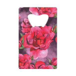 Rozen van de waterverf op het rokerige Paarse  Kredietkaart Flessenopener