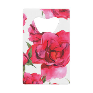 Rozen van de waterverf op wit kredietkaart flessenopener