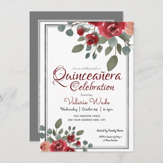 Rozen van de Waterverf van de Viering van de Quinc Kaart (Voorkant / Achterkant)