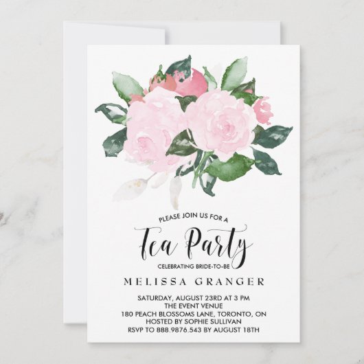 Rozen van de Waterverf van de zoete roze Thee Part Kaart (Voorkant)