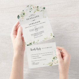 Rozen van de witte ivoor Floral Botanical Wedding All In One Uitnodiging