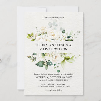 Rozen van de witte ivoor Floral Botanical Wedding Kaart
