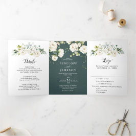 Rozen van de witte ivoor Floral botanische bruilof Drieluik Programma