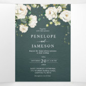 Rozen van de witte ivoor Floral botanische bruilof Drieluik Programma (Binnenkant midden)