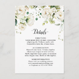 Rozen van de witte ivoor Floral botanische bruilof Informatiekaartje