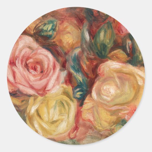 Rozen van Renoir Impressionist Painting Ronde Sticker (Voorkant)