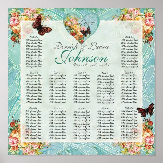 Rozen van Roos Butterfly Butterflies Swirls Poster (Voorkant)