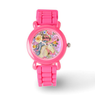  Rozen van Unicorn genaamd Meisjes bekijken Roze M Horloge