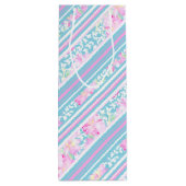 Rozen Vlinders Roze Blauwe Strepen Wijngeschenkzak Wijn Cadeautas (Achterkant)