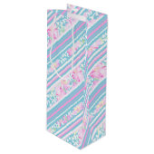 Rozen Vlinders Roze Blauwe Strepen Wijngeschenkzak Wijn Cadeautas (Voorkant Gekanteld)