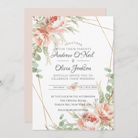 Rozen voor het uitnodigen van bruiloft kaart (Voorkant / Achterkant)