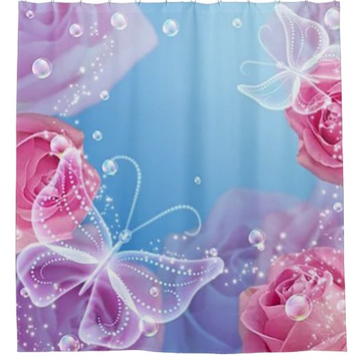 Rozen voor vlinders douchegordijn (Voorkant)