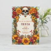 💀Rozen Waterverf Día de Muertos Party Invitation Kaart (Staand voorkant)