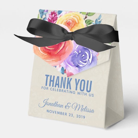 Rozen Waterverf Floral Weddenschap Hartelijk dank Bedankdoosjes (Voorkant Zijde)
