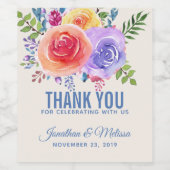 Rozen Waterverf Floral Weddenschap Hartelijk dank Wijn Etiket (Enkel label)