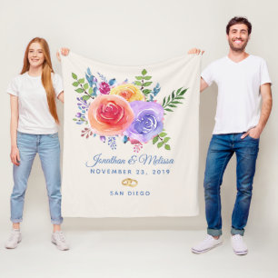 Rozen Waterverf Floral Wedding Fleece Deken