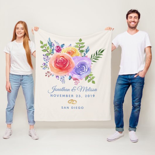 Rozen Waterverf Floral Wedding Fleece Deken (In situ)