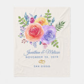 Rozen Waterverf Floral Wedding Fleece Deken (Voorkant)