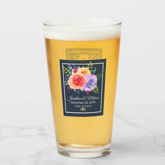 Rozen Waterverf Floral Wedding Glas (Voorkant gevuld)