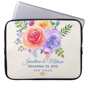 Rozen Waterverf Floral Wedding Laptop Sleeve