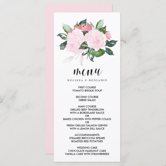 Rozen Waterverf  Weddenschappen Menu (Voorkant / Achterkant)