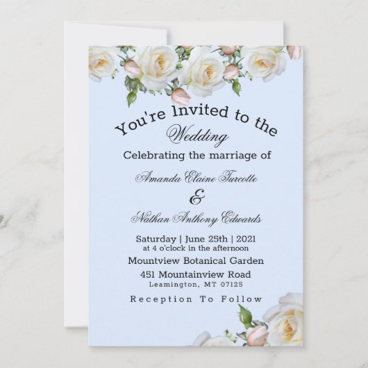 Rozen White roze Greenery Wedding Invitation (Voorkant)