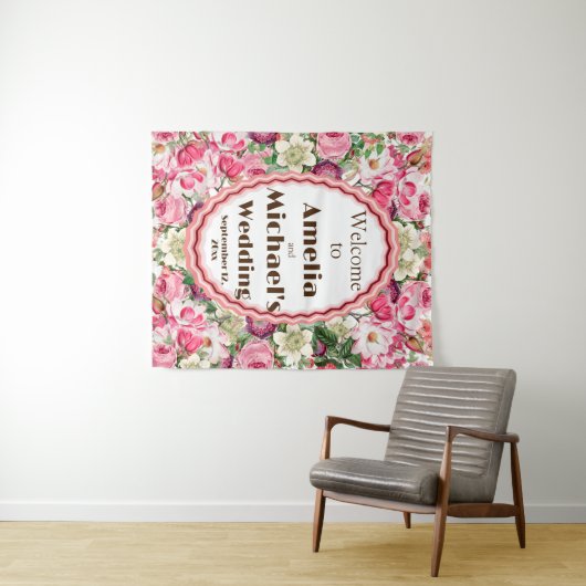 Rozen Witte Bloemen Bruiloft Achtergrond Wandkleed (In Situ (horizontaal))