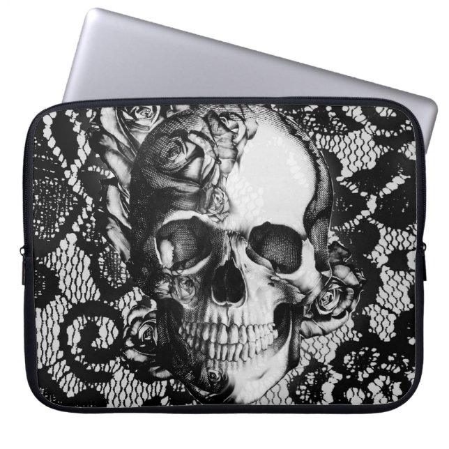 Rozen, witte rozen en keelschedel laptop sleeve (Voorkant)