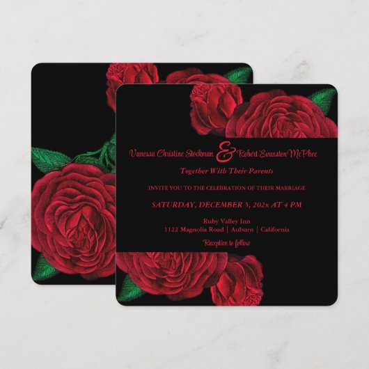 Rozen zijn rode huwelijksuitnodiging kaart (Voorkant / Achterkant)