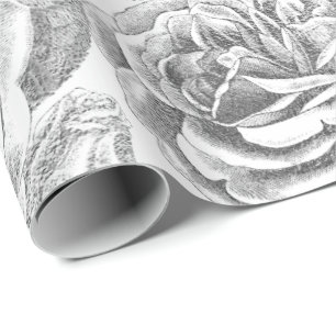 Rozen Zilvergrijze Floral White Delicate  Cadeaupapier