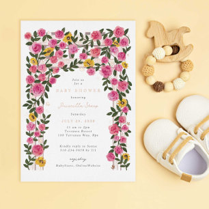 Rozen Zonnebloem Trellis Spring Garden Baby shower Folie Uitnodiging