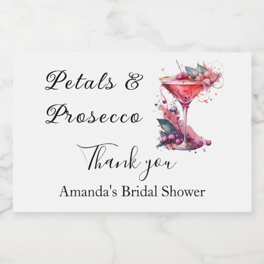 Rozenblaadjes & Prosecco Roze Bloemige Bruids-Show Sparkling Wijnetiket (Enkel label)