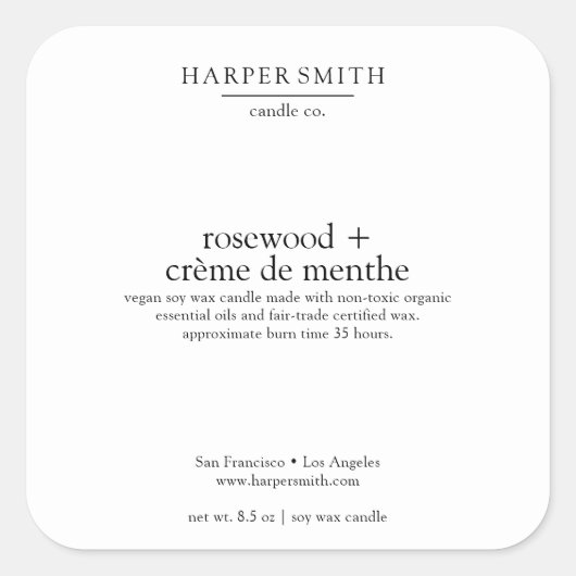 Rozenhout & Crème de Menthe Matte Candle Label (Voorkant)