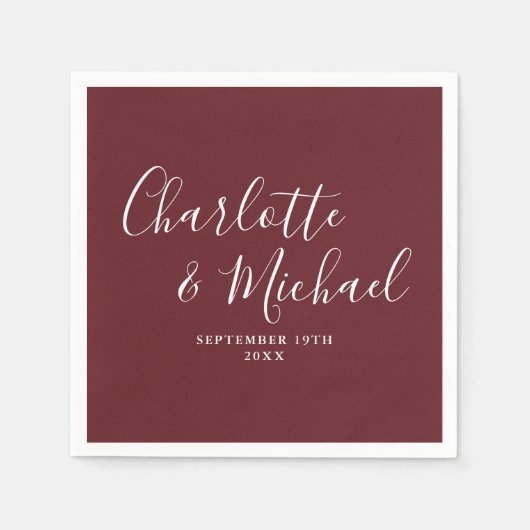 Rozenhout Roze Elegante Moderne Script Bruiloft Servet (Voorkant)
