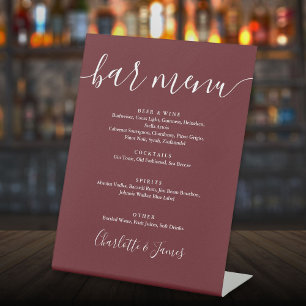 Rozenhout roze elegante script bruiloft bar menu reclamebord met voetstuk