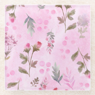 Rozenknopjes, polka stippen: zomerse bloemen. glazen onderzetter