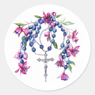 Rozenkrans Kruis Bid Jezus Modern Religieus Christ Ronde Sticker