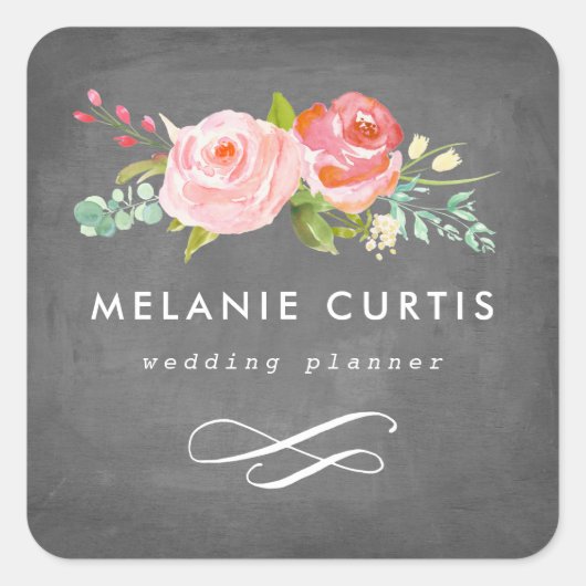 Rozentuin Bloemkrijt Bord Zakelijk Vierkante Sticker (Voorkant)