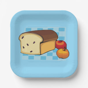 Rozijnenbrood en rode appels papieren bordje