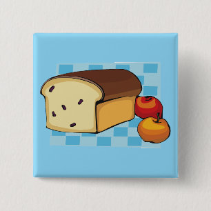 Rozijnenbrood en rode appels vierkante button 5,1 cm
