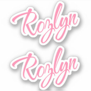Rozlyn naam roze cursieve doopvont x2 sticker