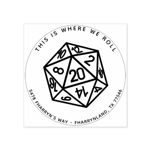 RPG 20-zijdig Dice | Klassiek waar we adres rollen Rubberstempel (Afrduk)