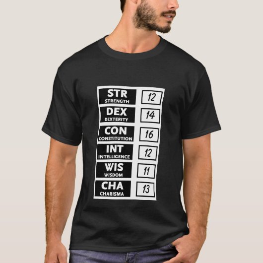 RPG Capaciteitsscore (zwart-wit) T-shirt (Voorkant)