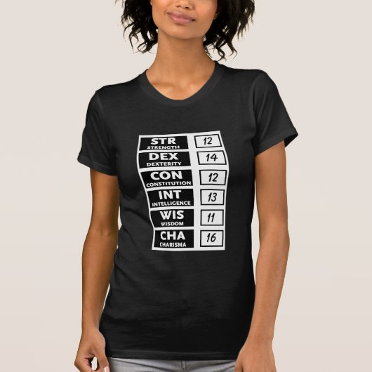 RPG Capaciteitsscore (zwart-wit) T-shirt (Voorkant)