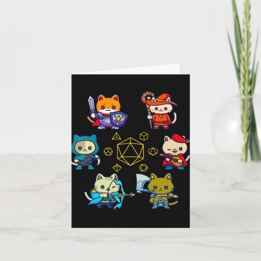 RPG Cat Dice Set Nerdy D20 Gamer Geek Cats Mannen  Kaart (Voorkant)