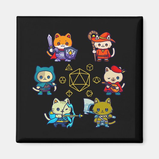 RPG Cat Dice Set Nerdy D20 Gamer Geek Cats Mannen  Magneet (Voorkant)